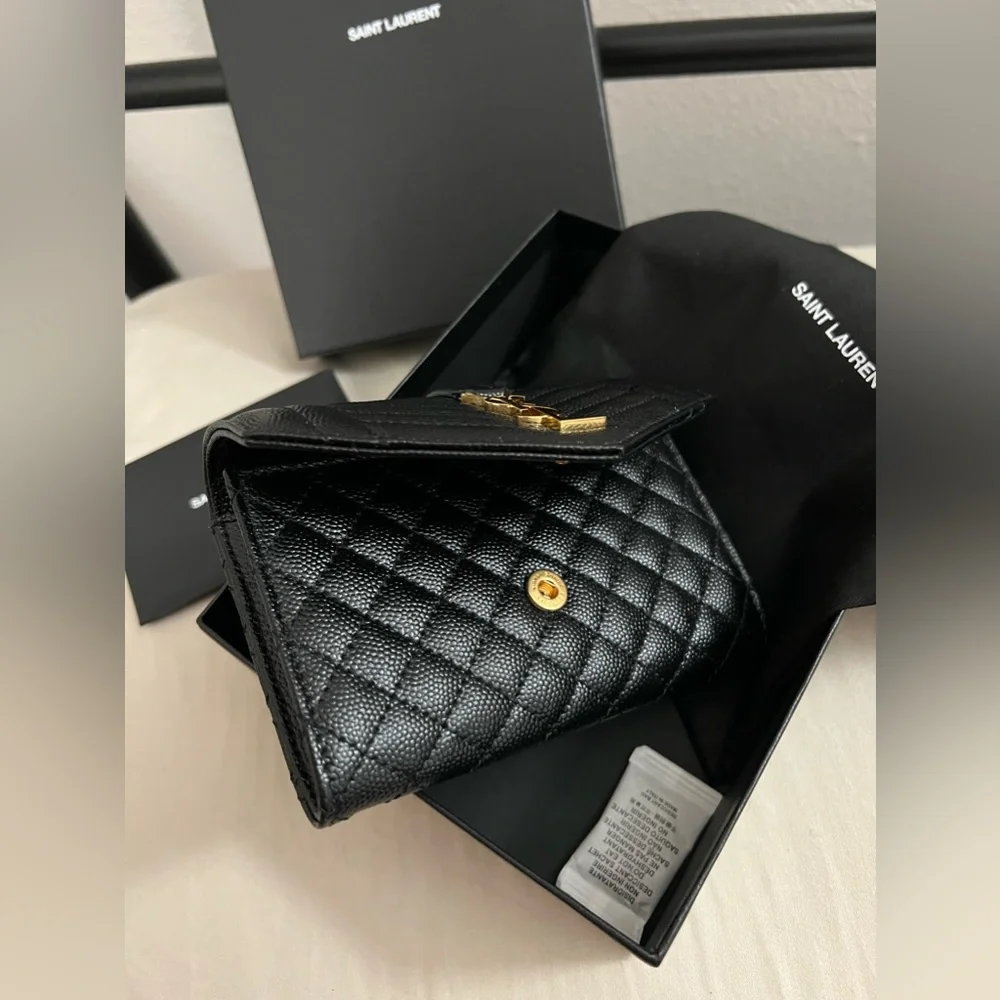SOLD NEW YSL Saint Laurent Gold Monogram quilted leather wallet clutch - Picture 9 of 12